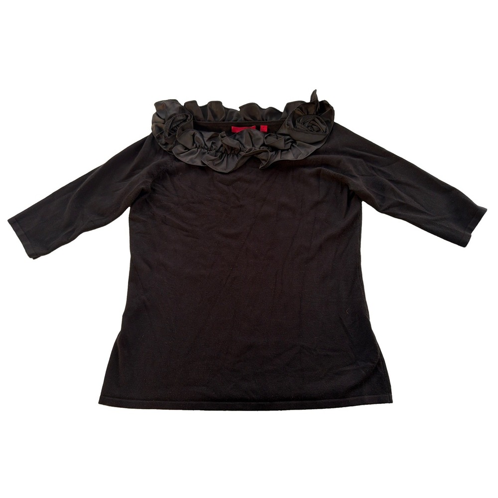 RED Black Ruffle Rosette Tunic Top M Long Sleeve Y2K Statement